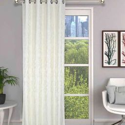 the conversion Cream Floral Cotton Blend 9 Ft Light Filtering Eyelet Door Curtain-picture-13