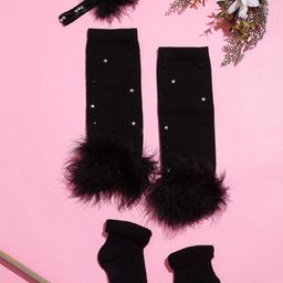 TIPY TIPY TAP Girls Pack Of 3 Black Patterned Leg Cover With Socks & Hairband Set-28