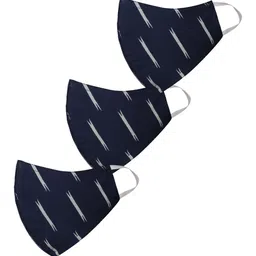 VASTRAMAY Unisex Set of 3 Navy Blue Reusable 3-Ply Printed Protective Outdoor Face Masks-8