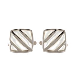 PELUCHE Silver-Toned Natural Mother of Pearl Stone Cufflink-image-7
