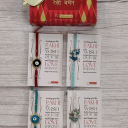 EL REGALO Set Of 4 Red & Blue Wrap Around Rakhi With Roli Chawal & Raksha Bandhan Greeting Card-20
