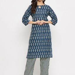Imfashini Floral Printed Straight Pure Cotton Kurta with Trousers-image-36