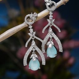 ZENEME Rhodium-Plated Teardrop Shaped Drop Earrings-59