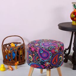 Shadowkart Black & Purple Bohemian Printed Velvet Pouffe Sitting Ottomans-image-36