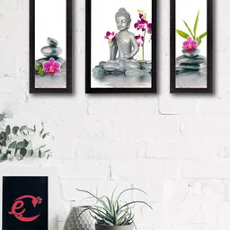 eCraftIndia Set of 3 Multicoloured Lord Buddha UV Wall Art-13