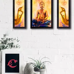 eCraftIndia Set of 3 Multicoloured Lord Buddha UV Wall Art-image-23
