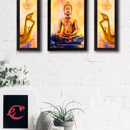 eCraftIndia Set of 3 Multicoloured Lord Buddha UV Wall Art-49
