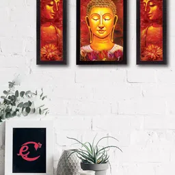 eCraftIndia Set of 3 Multicoloured Lord Buddha UV Wall Art-image-4