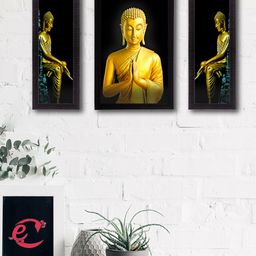 eCraftIndia Set of 3 Multicoloured Lord Buddha UV Wall Art-28