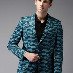 The Indian Garage Co Teal Blue Slim Fit Printed Casual Blazer-image-61