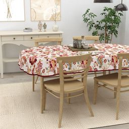 Clasiko White & Maroon Printed Cotton 4-Seater Table Cover-5
