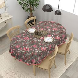 Clasiko Pink Floral Cotton Oval 4-Seater Table Cover-38