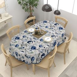 Clasiko Blue & Grey 6-Seater Floral Cotton Oval Table Cover-10