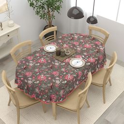Clasiko Pink & Grey 6-Seater Floral Cotton Oval Table Cover-48