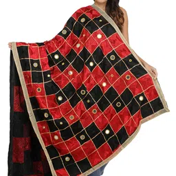 Exotic India Geometric Embroidered Art Silk Dupatta With Phulkari-picture-43