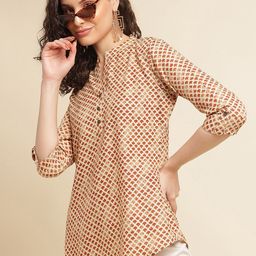 NAINVISH Geometric Printed Mandarin Collar Shirt Style Top-image-96