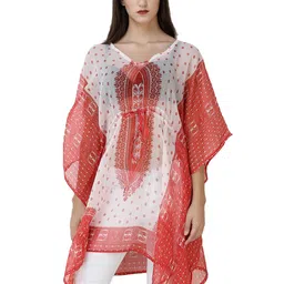 Exotic India Ethnic Motifs Print Flared Sleeve Chiffon Formal A-Line Dress-picture-8