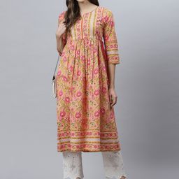 QOMN Women Floral Printed Pure Cotton Kurta-image-9
