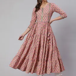 GLAM ROOTS Ethnic Motifs Printed Thread Work Tiered Anarkali Kurta-picture-10