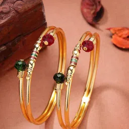 NVRSet Of 2 Gold-Plated  BeadedStudded Bangles-89