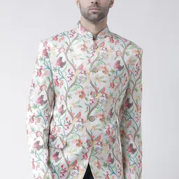 Hangup Men Green & Pink Printed Bandhgala Blazers-image-48