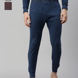 Lux Cottswool Men Blue & Brown Pack of 2 Blue & Brown Ribbed Thermal Bottoms-6