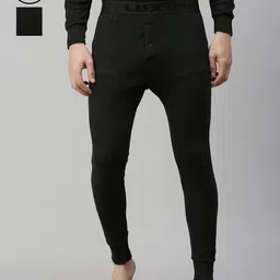 Lux Cottswool Men Pack of 2 Black Solid Cotton Thermal Bottoms-picture-1