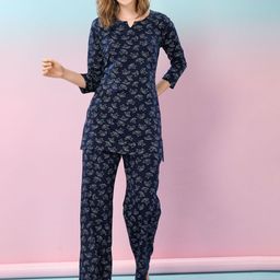NIGHT FLOSS Printed Round Neck Three-Quarter Sleeves Tunic & Trouser-image-75