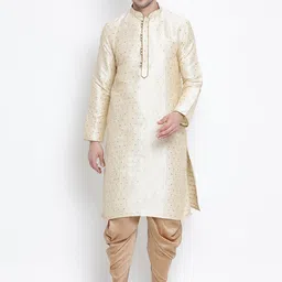 VASTRAMAY Woven Design Mandarin Collar Straight Kurta With Dhotipants-image-4