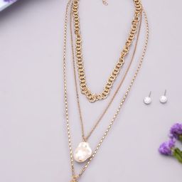 AMI Women Gold-Plated Layered Beaded Necklace and Earrings-image-27