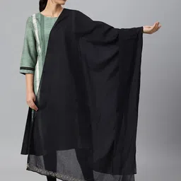 W Women Black Embroidered and Patti Detail Dupatta-20