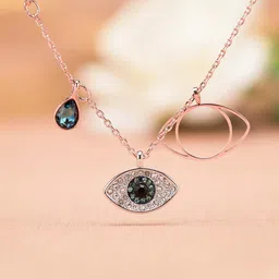 Jewels Galaxy Rose Gold-Plated Stainless Steel American Diamond Evil Eye Pendant & Chain-image-75