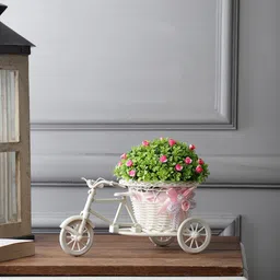 FOLIYAJ White & Green Artificial Flower with Rickshaw Pot-25