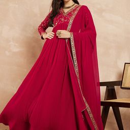 Inddus Floral Yoke Design Gotta Patti Georgette Anarkali Kurta With Dupatta-image-58