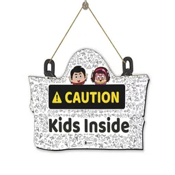 Indigifts White Cautions Printed Wood Wall Hanging-image-90
