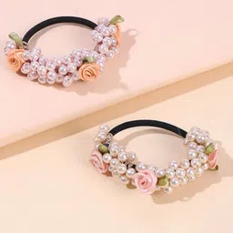 OOMPH Women Pink & Black Set of 2 Embellished Ponytail Holders-43