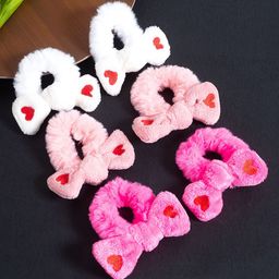 Golden Peacock Girls Set of 6 White & Pink Fur Ponytail Holders-11