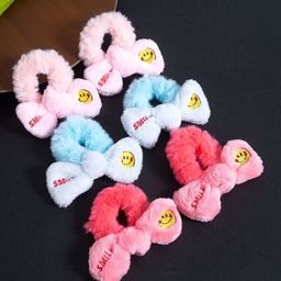Golden Peacock Girls Set of 6 White & Pink Fur Ponytail Holders-picture-33