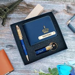 just in trendz Personalized Wallet with Charms Customized Faux Leather (Blue) Wallet, Pen and Keychain Set for Men (3 in 1 Combo) Name Engraved Pocket Purse image 2