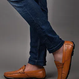 One8 Men Tan Solid Leather Formal Loafers-image-78