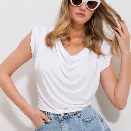 Trend Alacati stili Cowl Neck Cap Sleeves Top-image-75