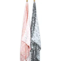 Doctor Towels 2 Pieces Coral & Grey Printed Banana Jacquard Floral 300 GSM Bath Towels-image-82