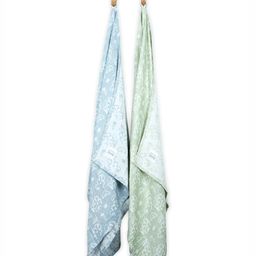 Doctor Towels 2 Pieces Blue & Green Printed Banana Jacquard Floral 300 GSM Bath Towels-image-48