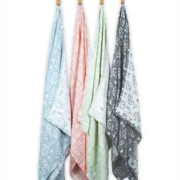 Doctor Towels Blue & Coral 4 Pieces Floral Printed Banana 300 GSM Towel Set-image-25