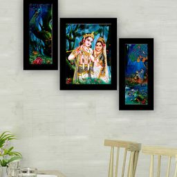 SAF Blue & Green 3 Pieces Lord Radha Krishna Painting UV Coating Wall Arts-image-96