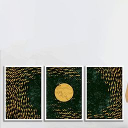 SAF Green & Yellow 3 Pieces Abstract UV Textured Premium Framed Wall Art-6
