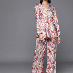 KALINI Printed Puffed Sleeves Peplum Top With Palazzo-picture-35