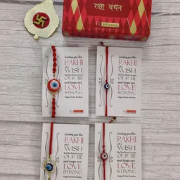 EL REGALO Set Of 4 Red Evil Eye Wraparound Rakhi With Roli Chawal & Raksha Bandhan Greeting Card-image-23