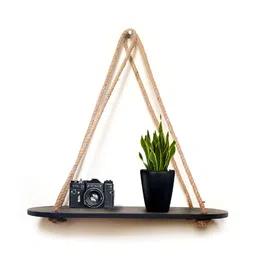 VAH Kya Bat Hai !! Black & Beige Wooden & Rope Hanging Wall Shelves-image-32