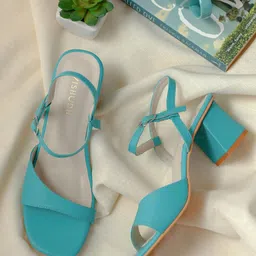 Vishudh Women Blue Solid Block Heel Sandals-41